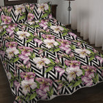 Purple Alstroemeria Zigzag Pattern Print Quilt Bed Set
