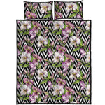 Purple Alstroemeria Zigzag Pattern Print Quilt Bed Set