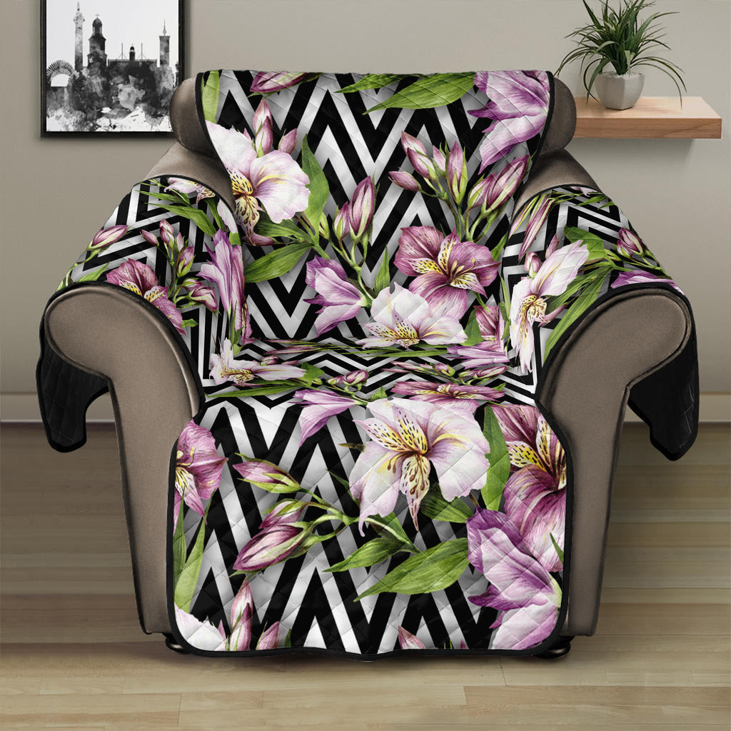 Purple Alstroemeria Zigzag Pattern Print Recliner Protector