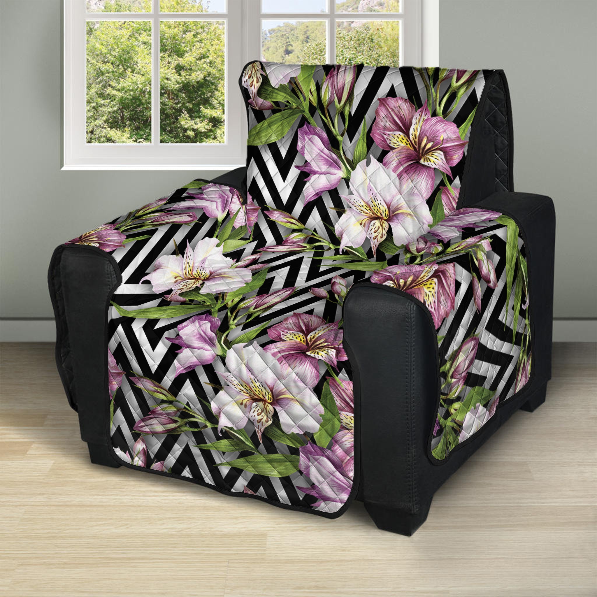 Purple Alstroemeria Zigzag Pattern Print Recliner Protector