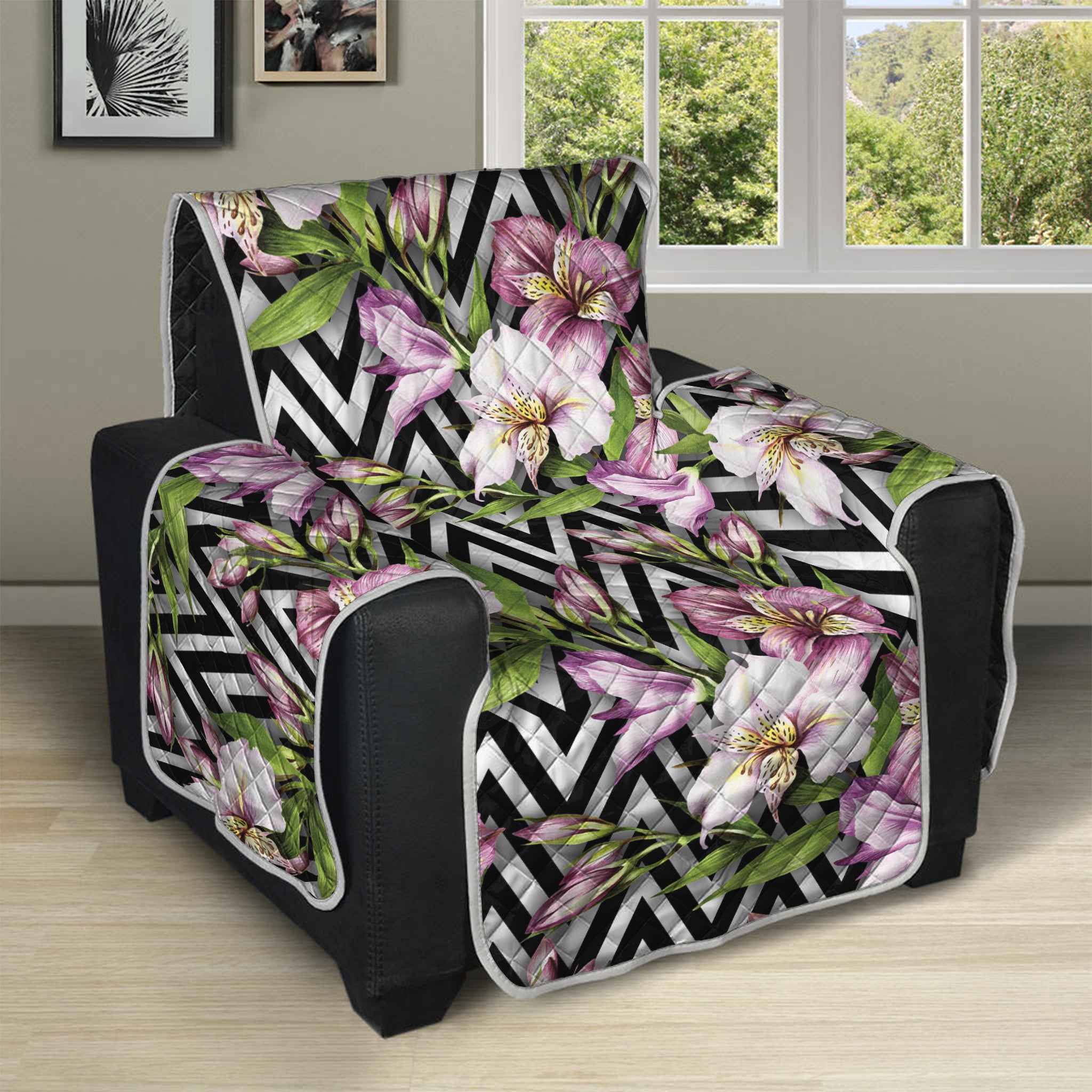 Purple Alstroemeria Zigzag Pattern Print Recliner Protector