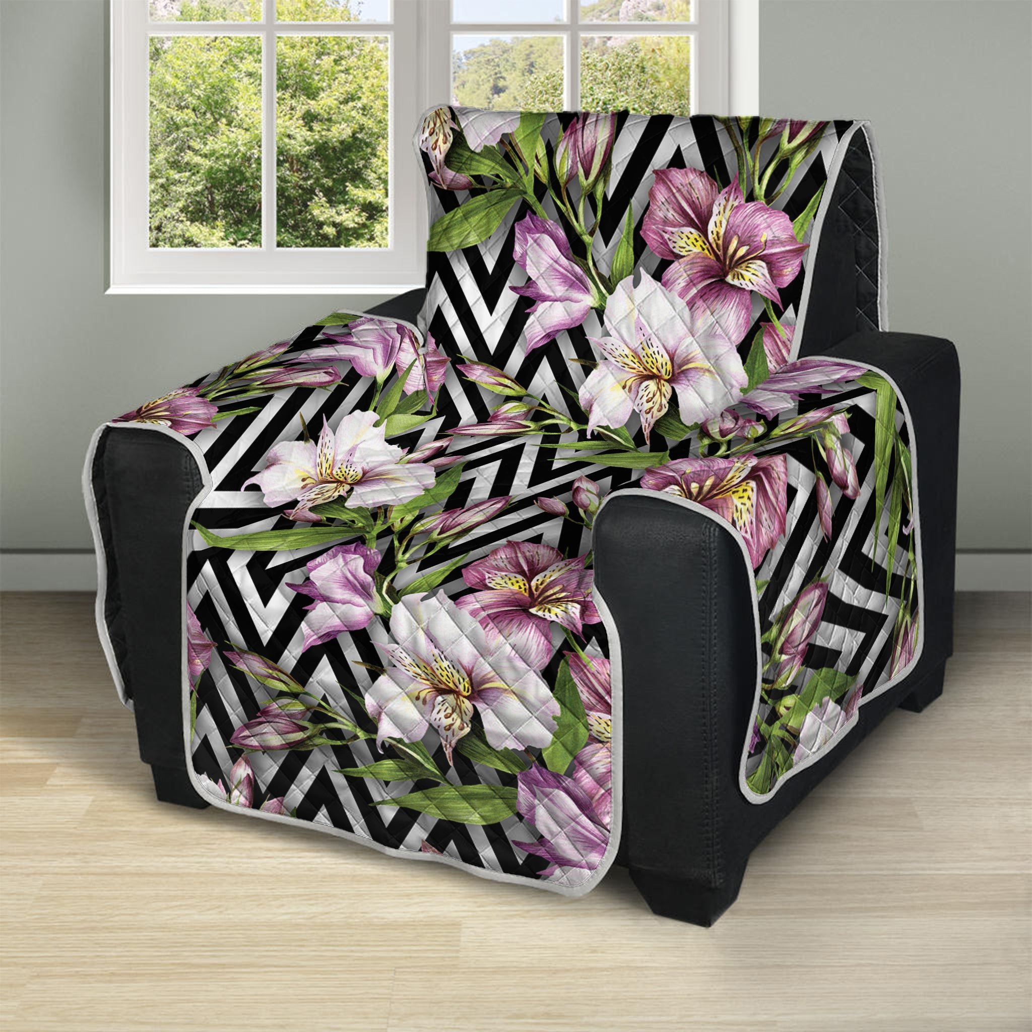 Purple Alstroemeria Zigzag Pattern Print Recliner Protector