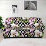Purple Alstroemeria Zigzag Pattern Print Sofa Cover