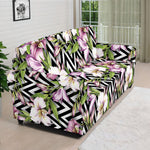 Purple Alstroemeria Zigzag Pattern Print Sofa Cover