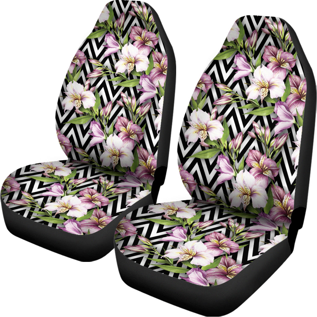 Purple Alstroemeria Zigzag Pattern Print Universal Fit Car Seat Covers