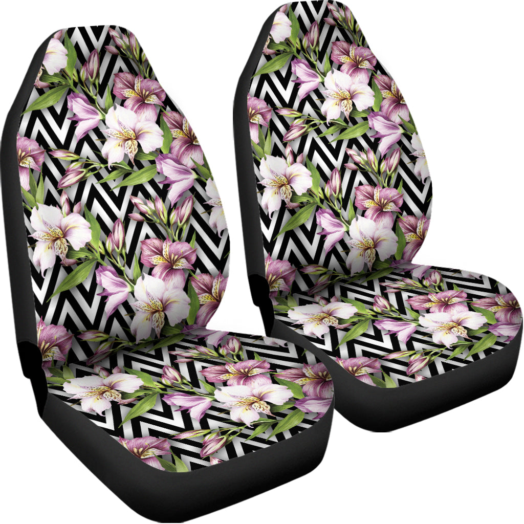 Purple Alstroemeria Zigzag Pattern Print Universal Fit Car Seat Covers