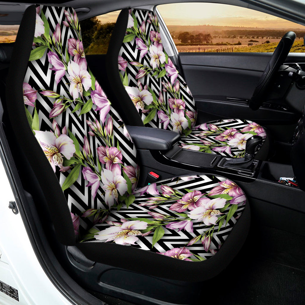 Purple Alstroemeria Zigzag Pattern Print Universal Fit Car Seat Covers