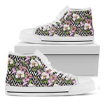 Purple Alstroemeria Zigzag Pattern Print White High Top Shoes