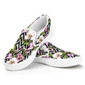Purple Alstroemeria Zigzag Pattern Print White Slip On Sneakers
