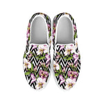 Purple Alstroemeria Zigzag Pattern Print White Slip On Shoes