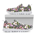 Purple Alstroemeria Zigzag Pattern Print White Running Shoes