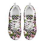 Purple Alstroemeria Zigzag Pattern Print White Sneakers