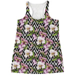 Purple Alstroemeria Zigzag Pattern Print Women's Racerback Tank Top