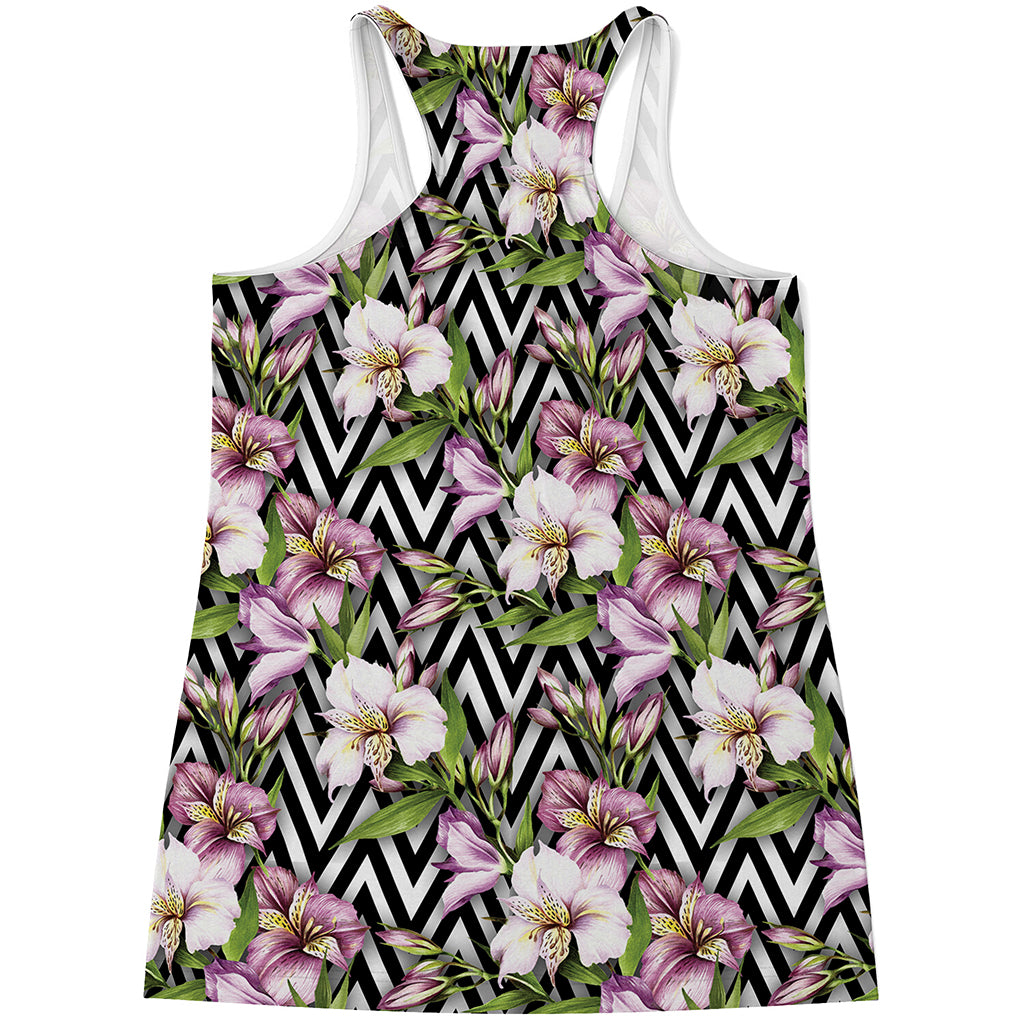 Purple Alstroemeria Zigzag Pattern Print Women's Racerback Tank Top