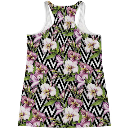 Purple Alstroemeria Zigzag Pattern Print Women's Racerback Tank Top