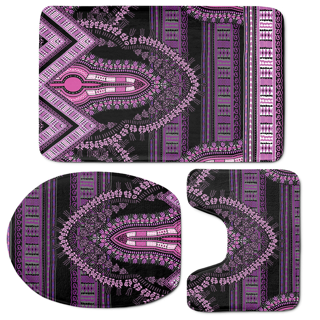 Purple And Black African Dashiki Print 3 Piece Bath Mat Set