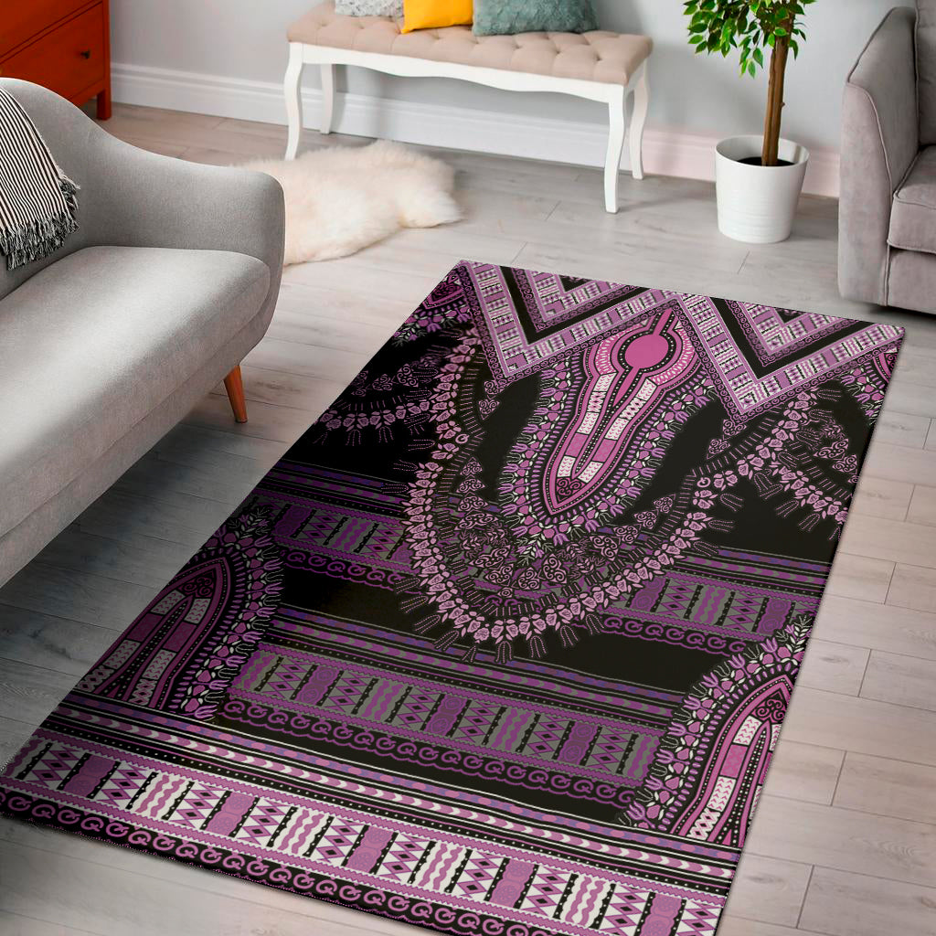 Purple And Black African Dashiki Print Area Rug