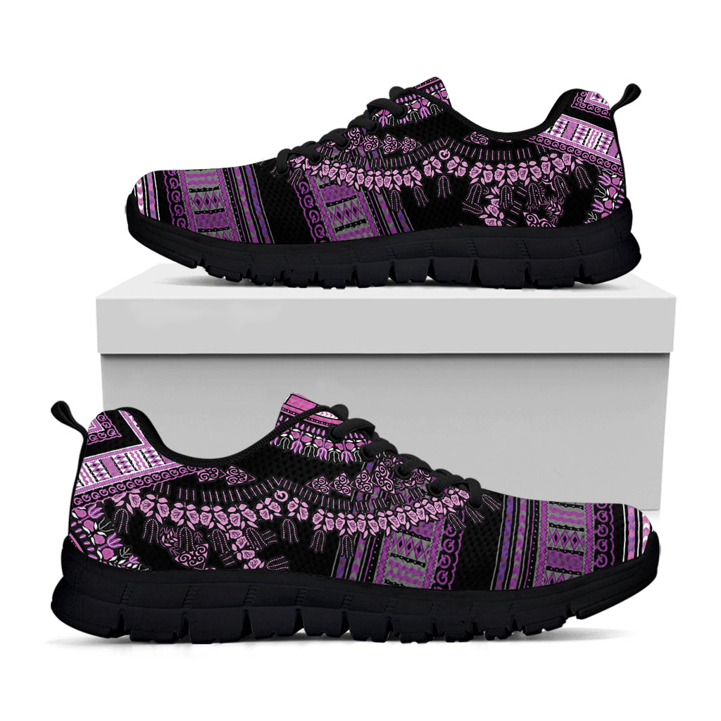 Purple And Black African Dashiki Print Black Sneakers