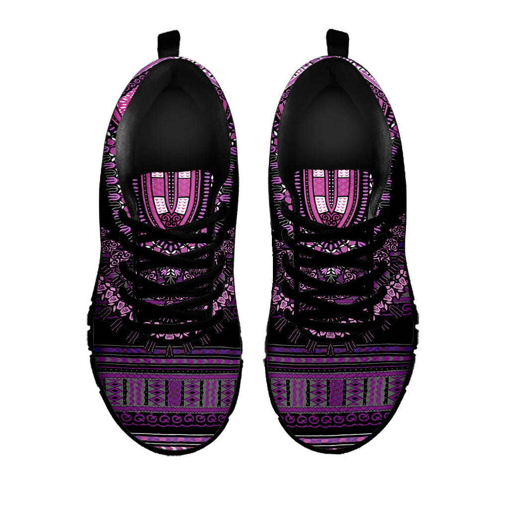 Purple And Black African Dashiki Print Black Sneakers