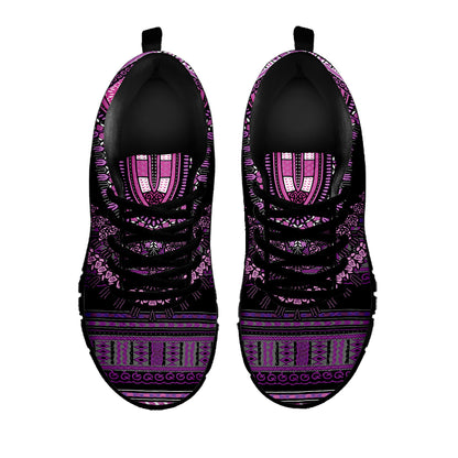 Purple And Black African Dashiki Print Black Sneakers