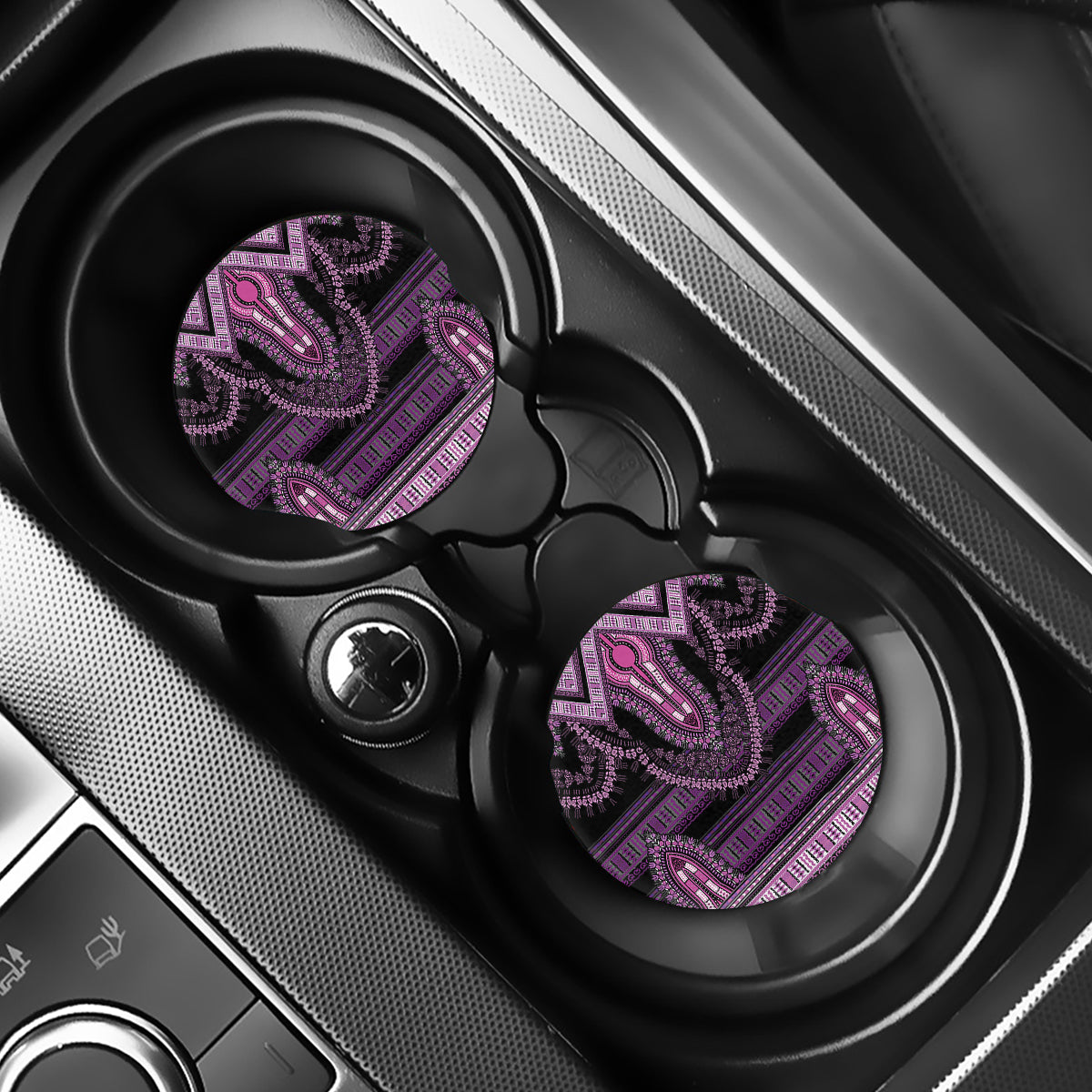 Purple And Black African Dashiki Print Car Coasters