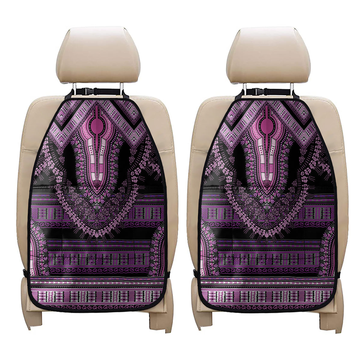 Purple And Black African Dashiki Print Car Seat Organizers