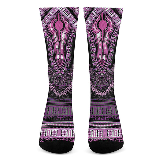 Purple And Black African Dashiki Print Crew Socks