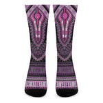 Purple And Black African Dashiki Print Crew Socks