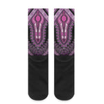 Purple And Black African Dashiki Print Crew Socks