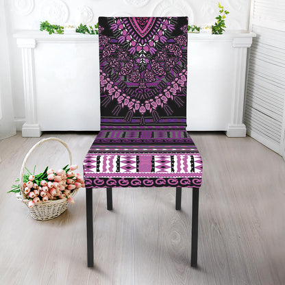 Purple And Black African Dashiki Print Dining Chair Slipcover