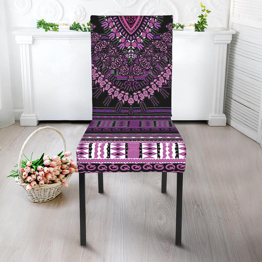 Purple And Black African Dashiki Print Dining Chair Slipcover