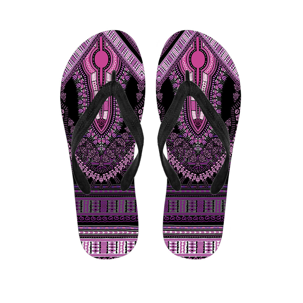 Purple And Black African Dashiki Print Flip Flops