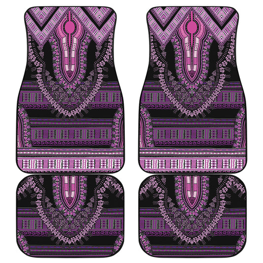 Purple And Black African Dashiki Print Front and Back Car Floor Mats