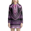 Purple And Black African Dashiki Print Pullover Hoodie Dress