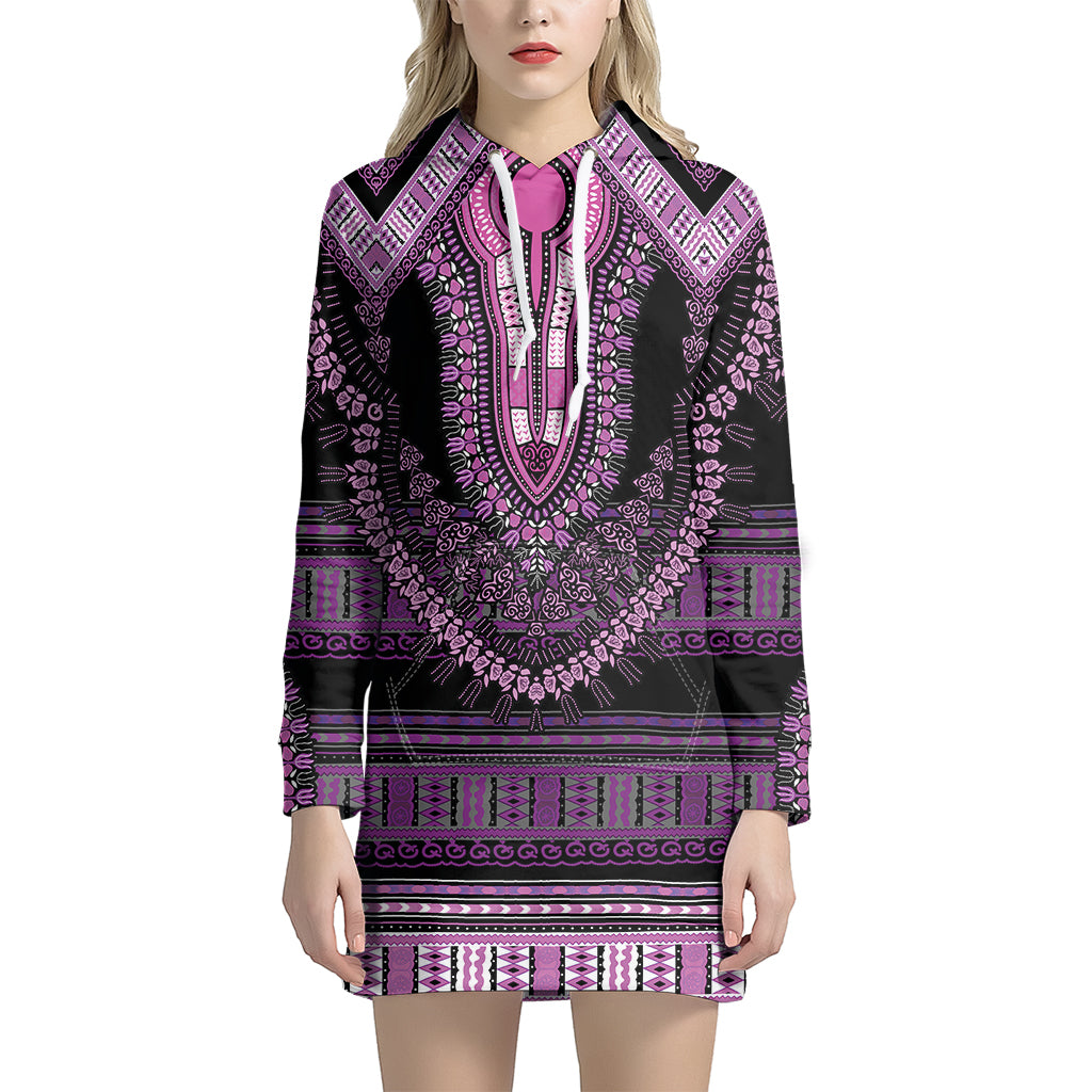 Purple And Black African Dashiki Print Hoodie Dress