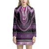 Purple And Black African Dashiki Print Hoodie Dress