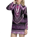 Purple And Black African Dashiki Print Hoodie Dress