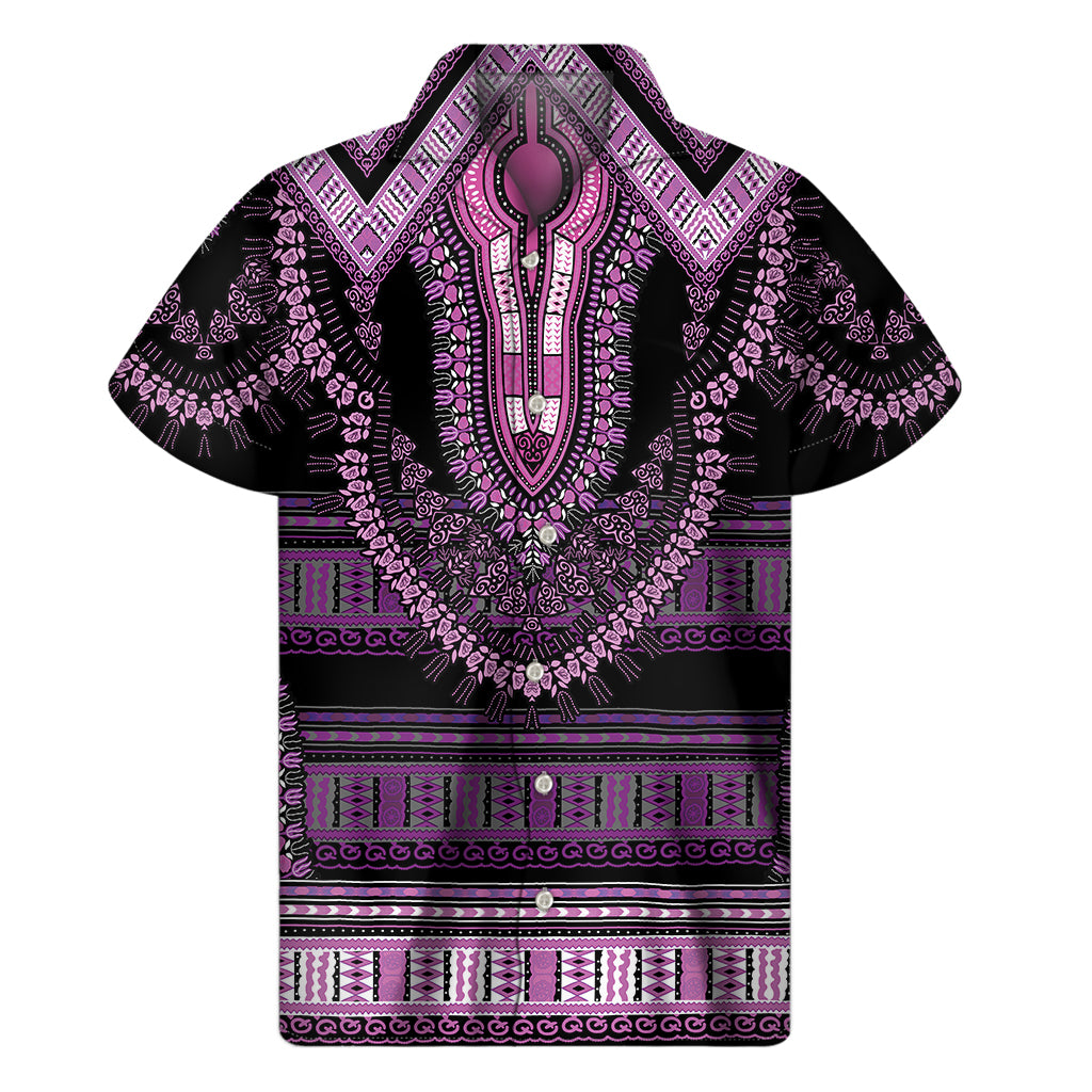 Purple And Black African Dashiki Print Men's Short Sleeve Shirt