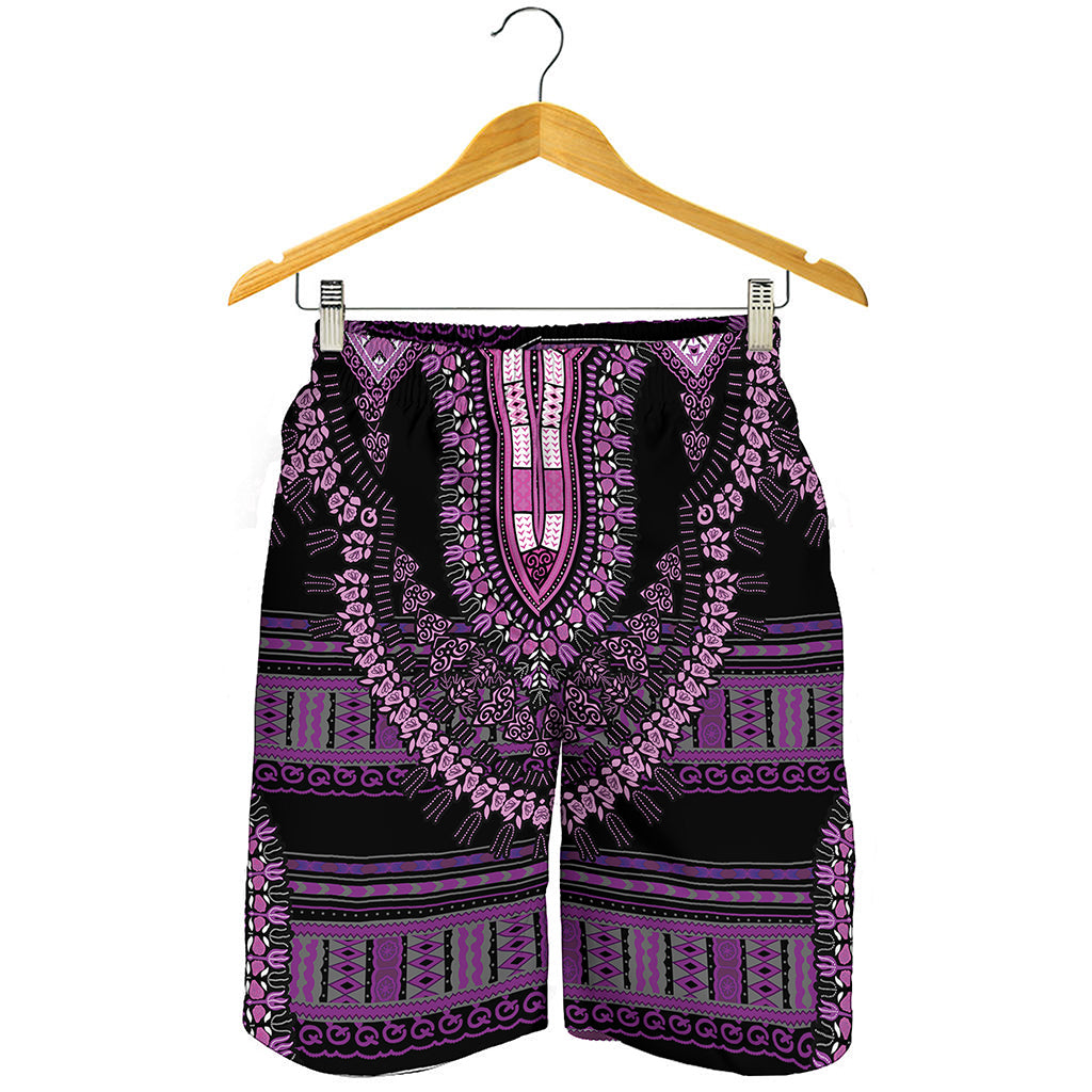 Purple And Black African Dashiki Print Men's Shorts