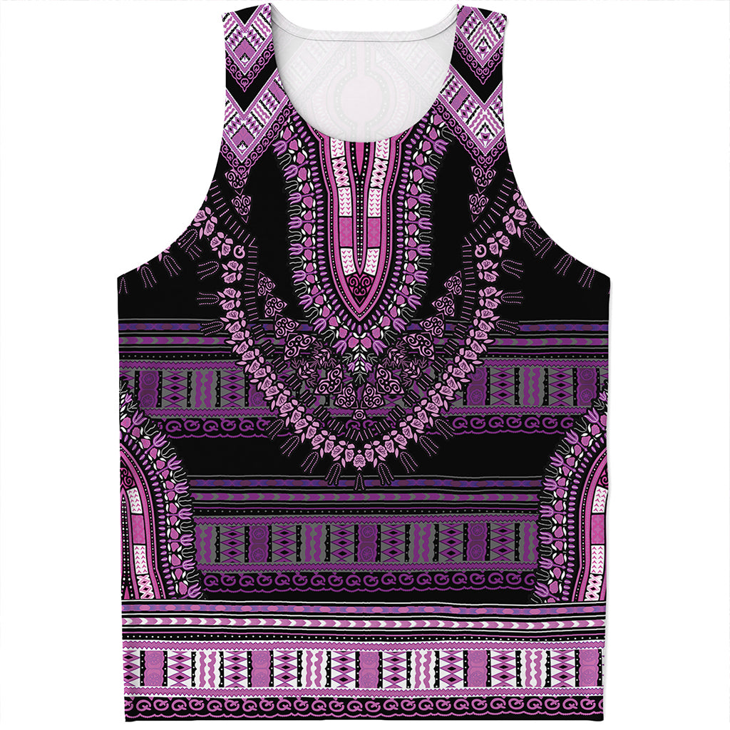 Purple And Black African Dashiki Print Men's Tank Top