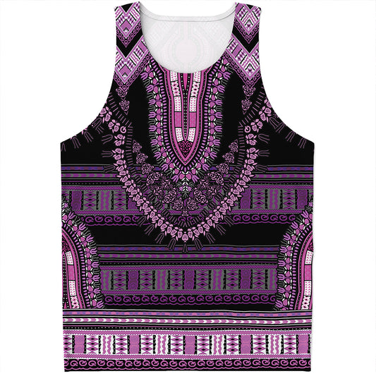 Purple And Black African Dashiki Print Men's Tank Top