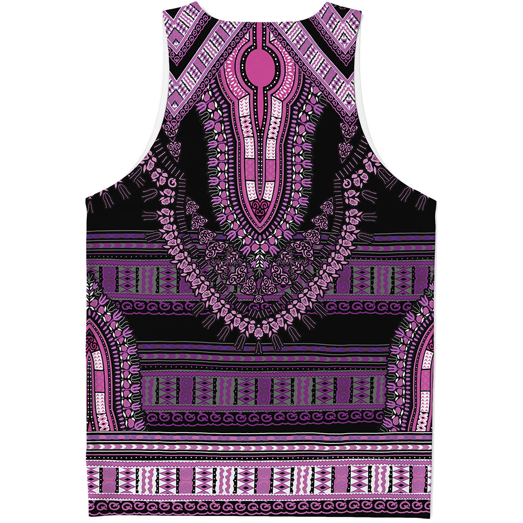 Purple And Black African Dashiki Print Men's Tank Top