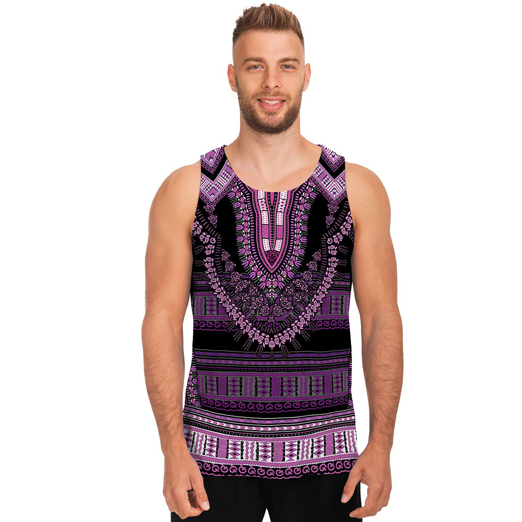 Purple And Black African Dashiki Print Men's Tank Top