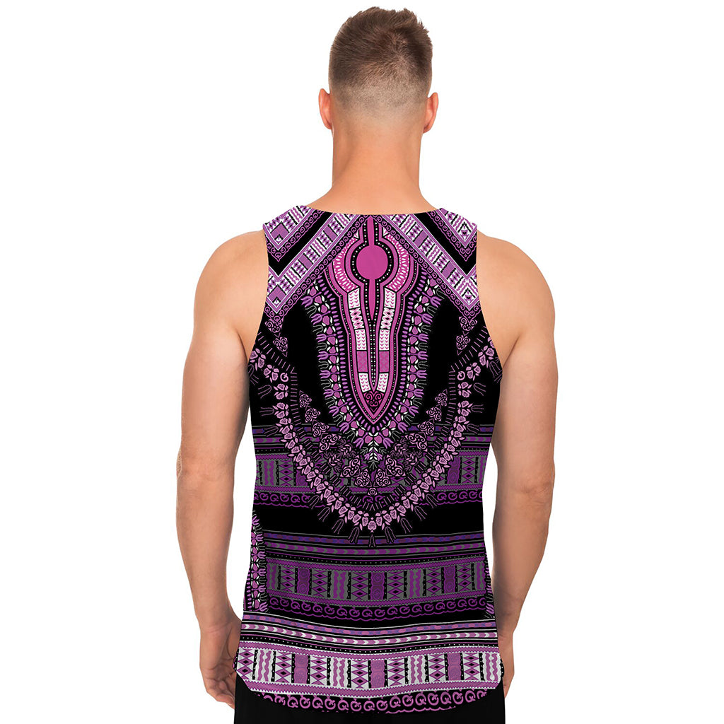 Purple And Black African Dashiki Print Men's Tank Top