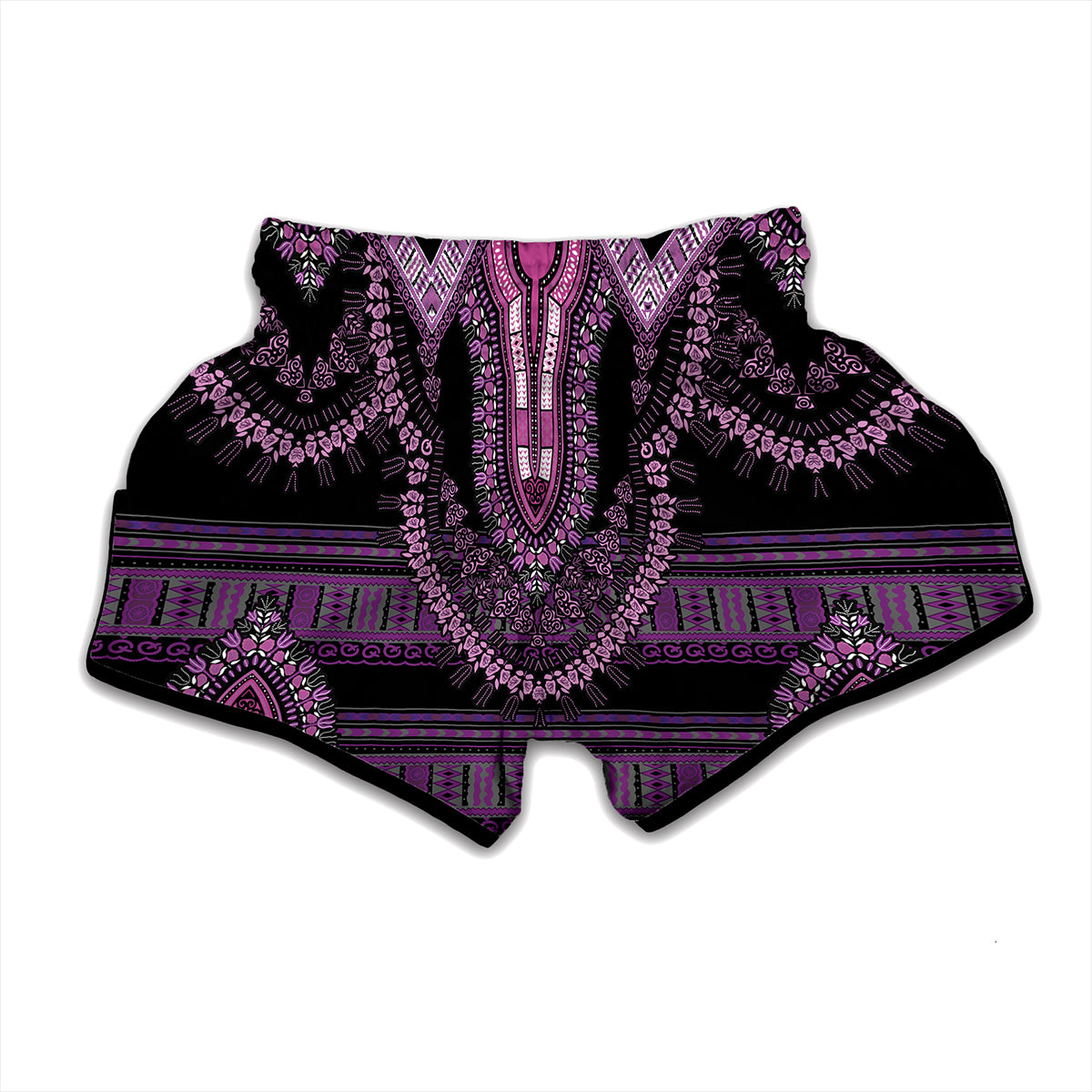 Purple And Black African Dashiki Print Muay Thai Boxing Shorts