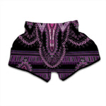 Purple And Black African Dashiki Print Muay Thai Boxing Shorts