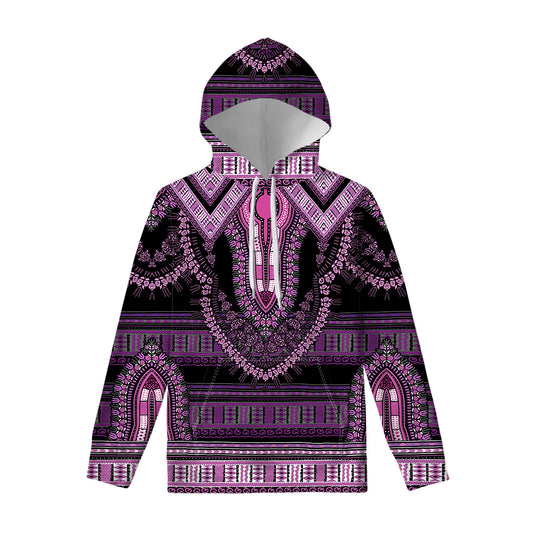 Purple And Black African Dashiki Print Pullover Hoodie