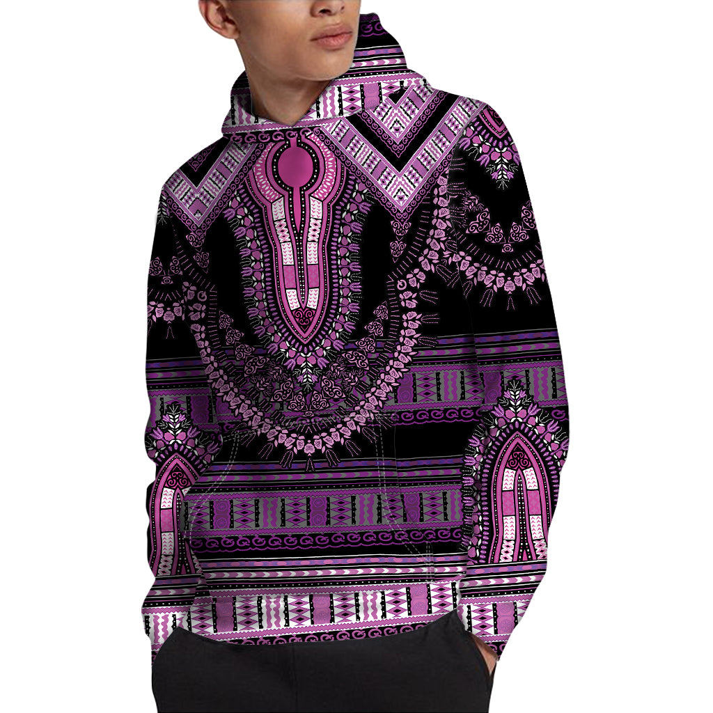 Purple And Black African Dashiki Print Pullover Hoodie