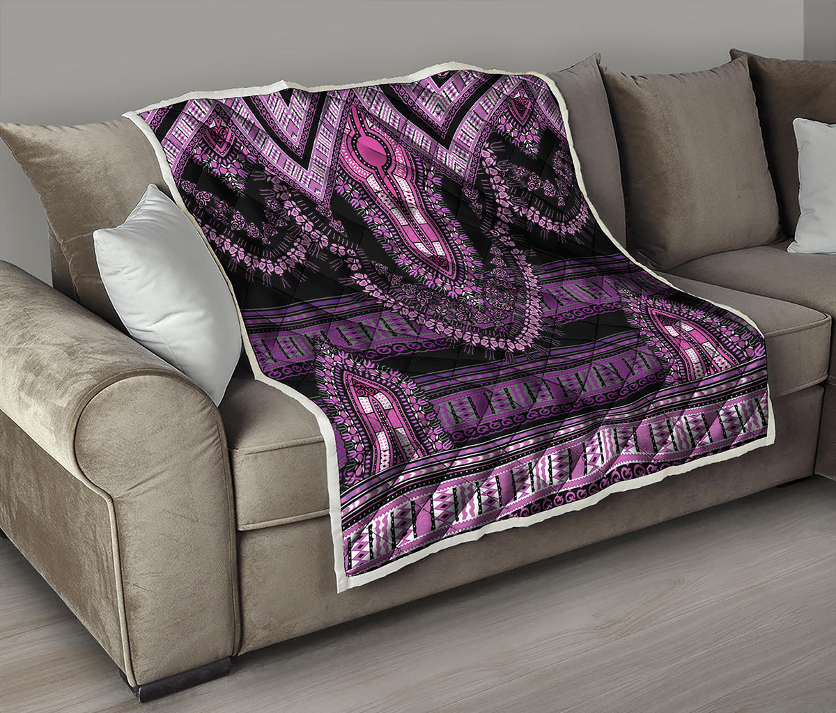 Purple And Black African Dashiki Print Quilt