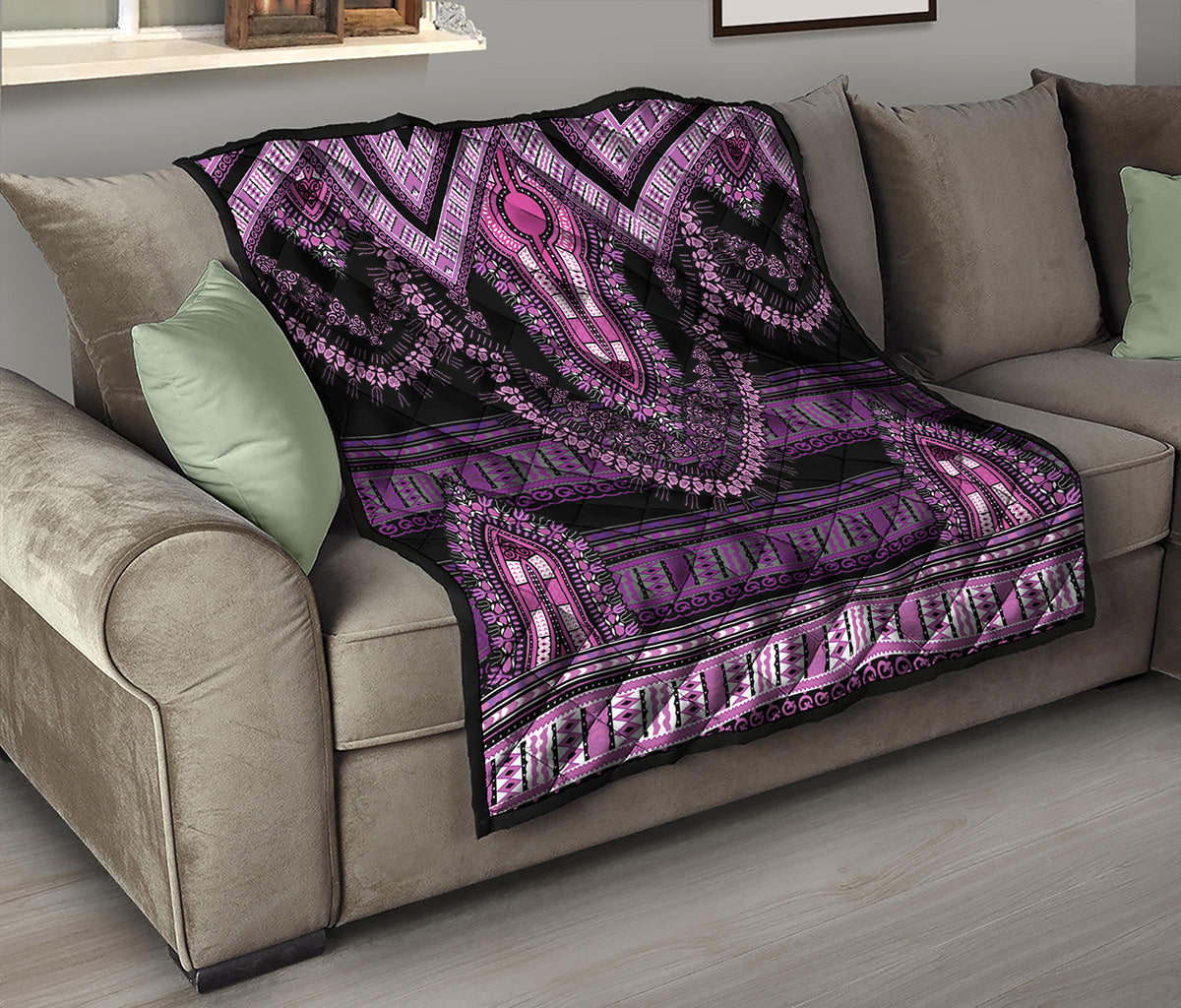 Purple And Black African Dashiki Print Quilt